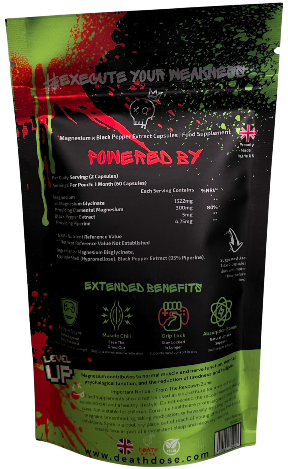 RESPAWN pouch, back, cut-out: nutrition information, ingredients and suggested use