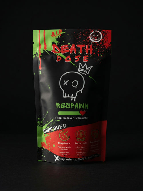 RESPAWN by Death Dose, front of the pouch: magnesium and black pepper extract capsules, 60 capsules